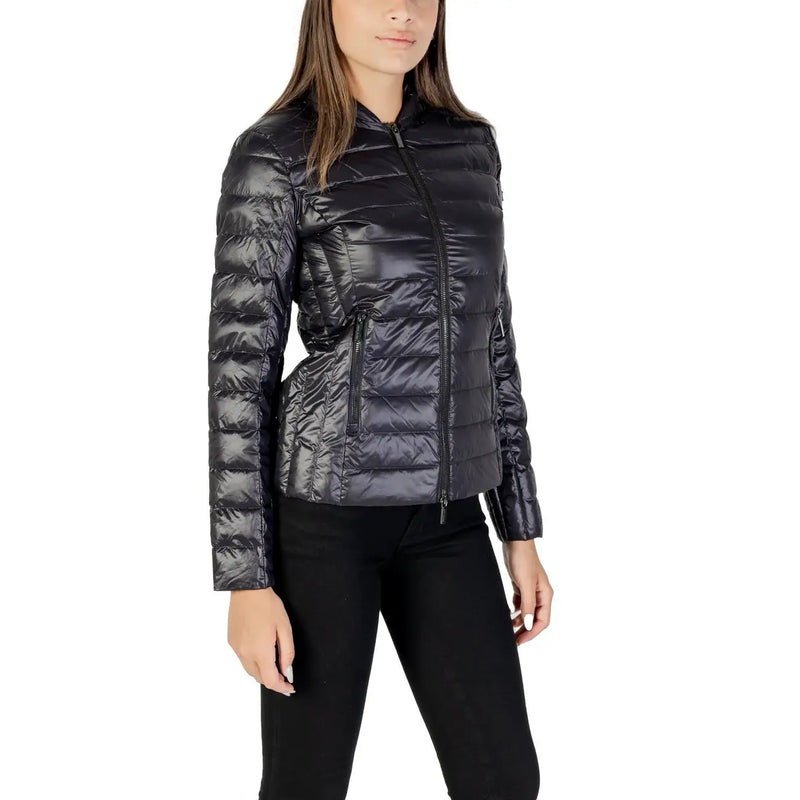 Armani Exchange Schwarze, gesteppte Damen-Daunenjacke mit glänzender, wasserabweisender Polyamid-Ausrüstung und Frontreißverschluss