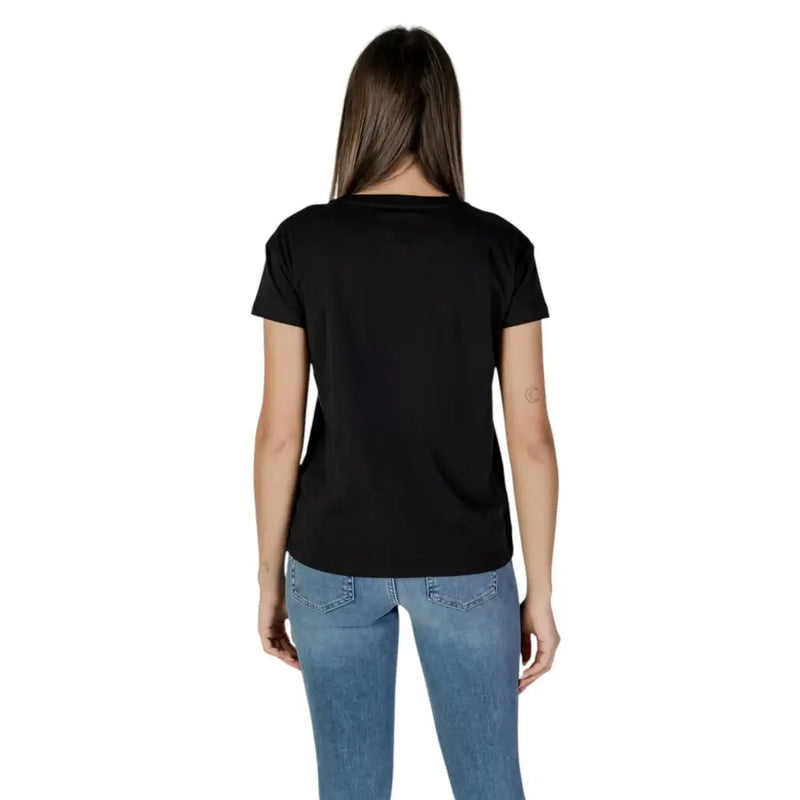 Armani Exchange Schwarzes Damen-T-Shirt mit kurzen Ärmeln und Rundhalsausschnitt aus weicher Baumwolle mit schlichtem Design