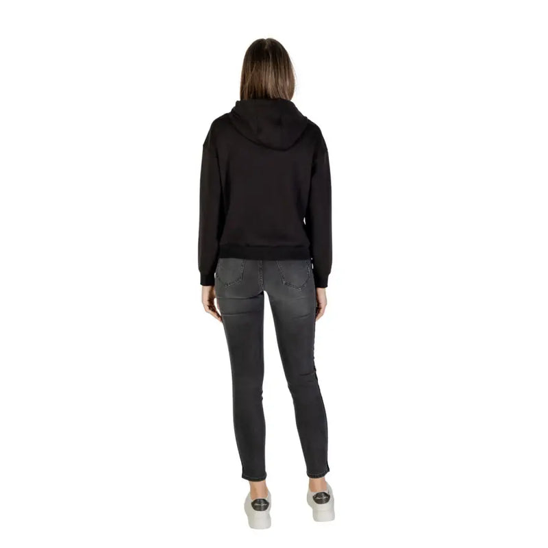 Armani Exchange women black hooded sweatshirt with long sleeves and relaxed fit in soft fabric for casual wear