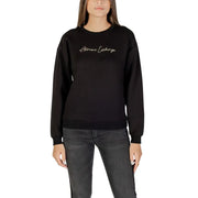 Armani Exchange women black long sleeve round neck sweatshirt with gold embroidered logo across the chest