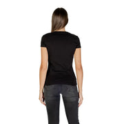 Armani Exchange women black printed short sleeve cotton t shirt with crew neck and simple design