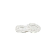 White rubber sole with geometric tread and embossed branding on armani exchange women black slip on polyester sneakers
