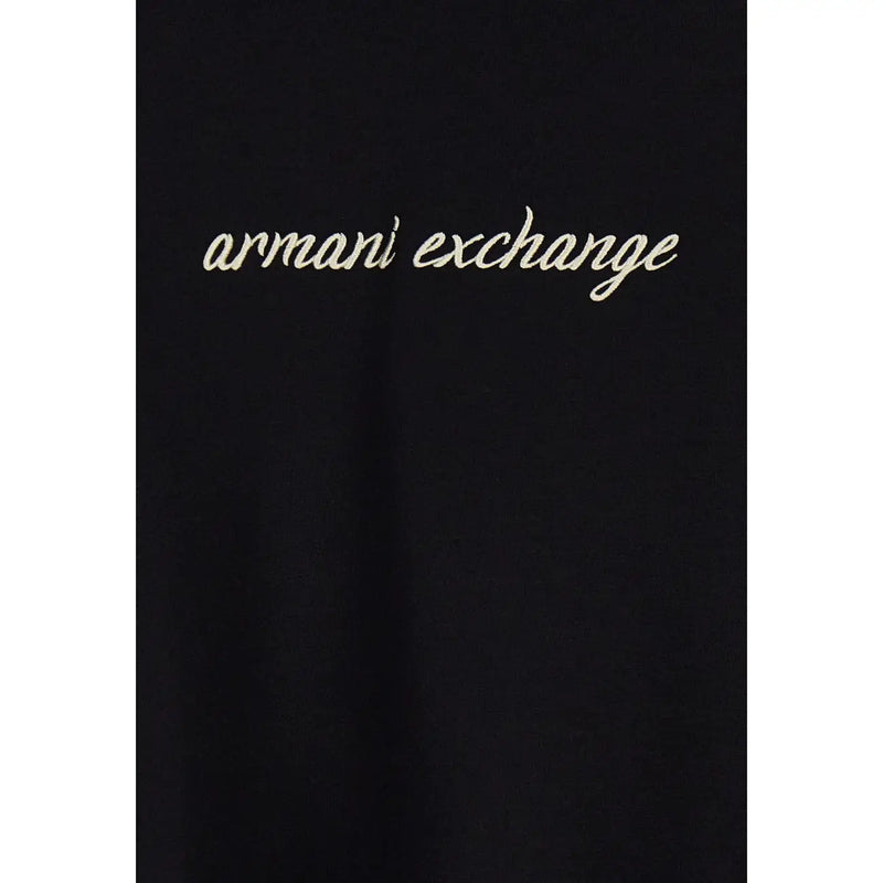 Black Armani Exchange women sweatshirt hooded viscose with gold-embroidered logo on the front