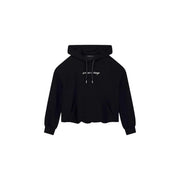 Armani Exchange women black cropped hooded viscose sweatshirt with white embroidered logo and matching drawstrings