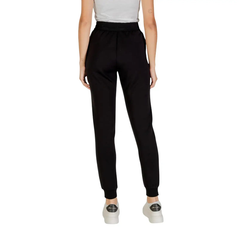 Armani Exchange women black jogger pants with elastic waistband ribbed cuffs and lace front pockets