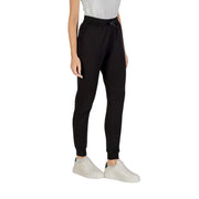 Armani Exchange women black jogger pants with drawstring waistband ribbed cuffs and lace front pockets