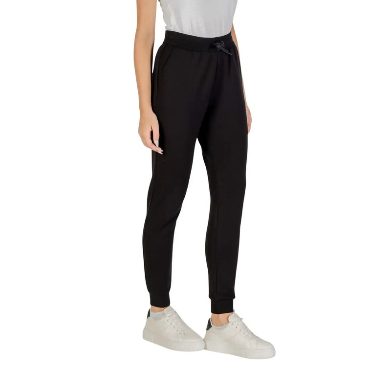 Armani Exchange women black jogger pants with drawstring waistband ribbed cuffs and lace front pockets