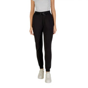 Armani exchange women black jogger pants with drawstring waistband ribbed cuffs and lace front pockets