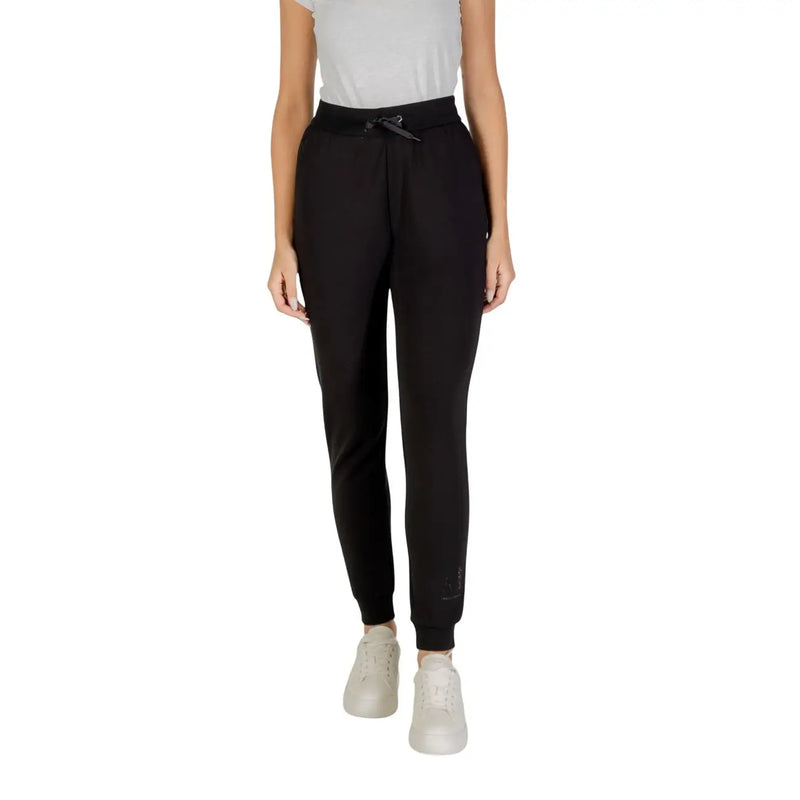 Armani exchange women black jogger pants with drawstring waistband ribbed cuffs and lace front pockets