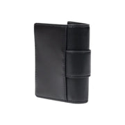 Armani Exchange women black leather wallet with minimalist design and visible stitching along the edges