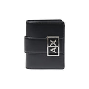 Armani Exchange women black leather wallet with pockets and silver-toned ax logo buckle 11x9x3 cm