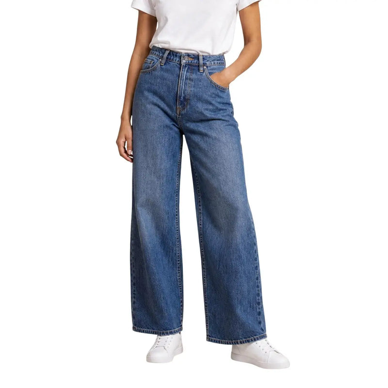 Armani Exchange Blaue Damen-Baumwolljeans mit hohem Bund und weitem Bein sowie klassischen Ziernähten