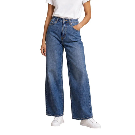 Armani Exchange Blaue Damen-Baumwolljeans mit hohem Bund und weitem Bein sowie klassischen Ziernähten