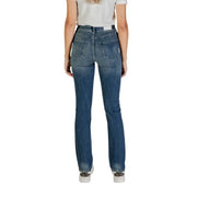 Armani Exchange women blue denim jeans with classic straight-leg cut and subtle worn out fading effect