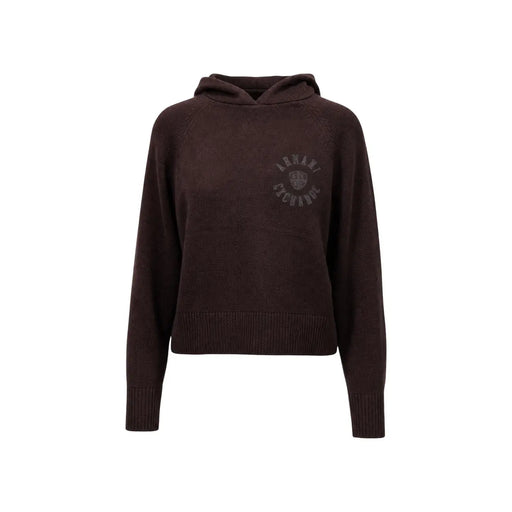 Armani Exchange Brauner, kurzer Damen-Hoodie aus Baumwolle mit gerippten Bündchen und dezentem, gesticktem Logo auf der Brust.