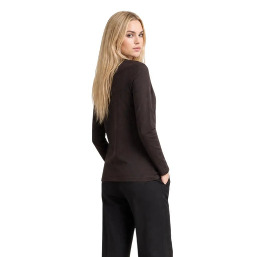 Armani Exchange Damen braune Baumwoll-Langarmärmel top mit Rundhalsausschnitt und dezenten Nahtdetails
