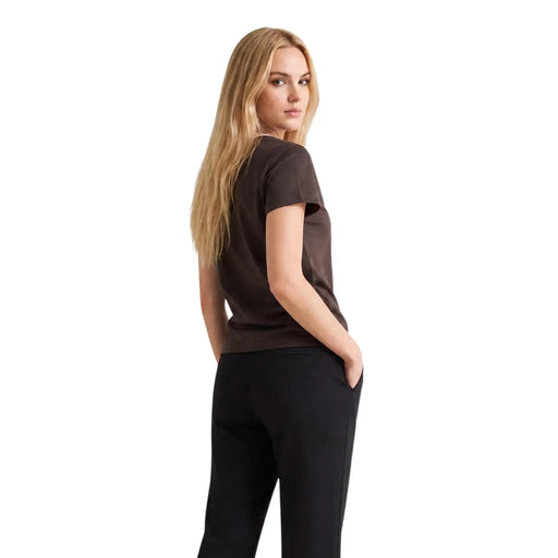 Armani Exchange Braunes Damen-T-Shirt aus Baumwolle mit Rundhalsausschnitt, eleganten dunkelbraunen Kurzarmärmeln und dezenten Nahtdetails