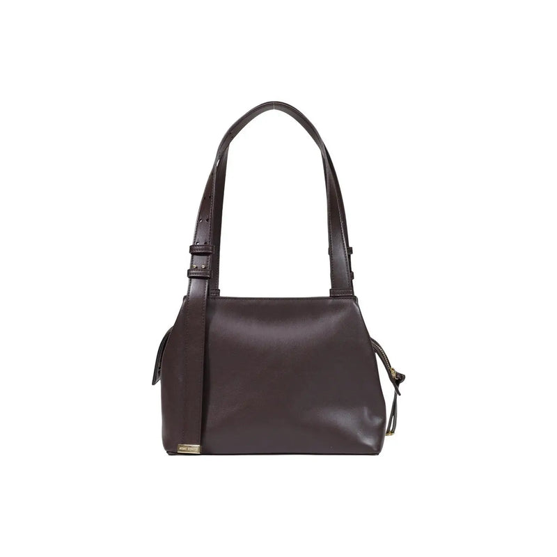 Armani Exchange women brown leather shoulder bag with sleek structured design and gold-tone hardware 31x25x10 cm