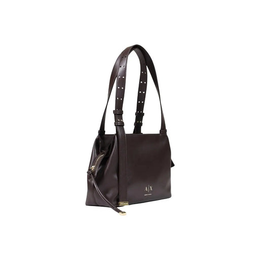 Armani Exchange Braune Damen-Schultertasche aus Polyester mit dunkelbraunen, perforierten Lederriemen und goldfarbenem AJX-Logo