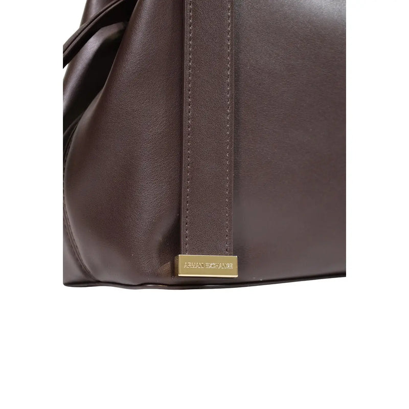 Brown leather Armani Exchange handbag with gold-tone metal logo plaque made of polyester 31x25x10 cm