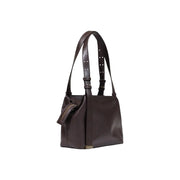 Armani Exchange women brown polyester shoulder bag with sleek leather finish and adjustable metal hardware straps
