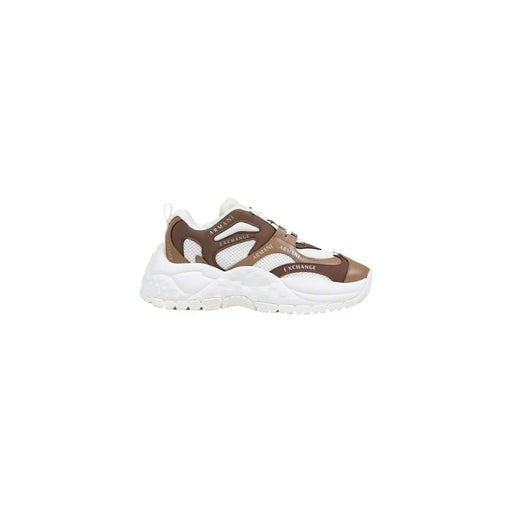 Armani Exchange Brauner und weißer Damen-Sneaker mit klobiger Sohle, Mesh- und Synthetik-Overlays aus Polyestergemisch
