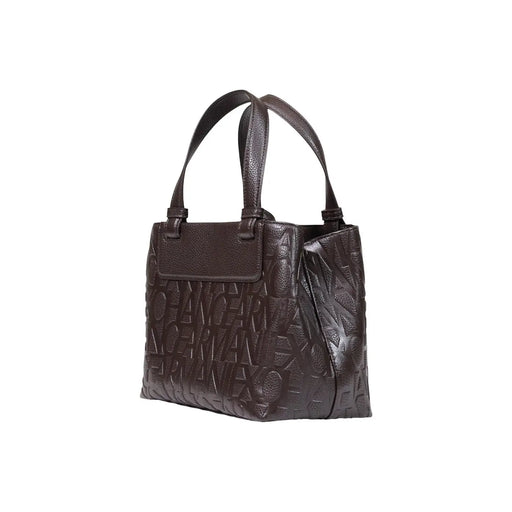 Dunkelbraune Ledertasche mit geprägtem, sich wiederholendem Logomuster von Armani Exchange Damenhandtasche aus braunem Polyester, 24 cm