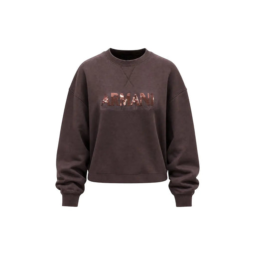 Armani Exchange women brown sweatshirt in viscose blend with sequined Armani logo across the chest