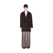 Armani Exchange women brown wool blend oversized blazer with classic collar and three front buttons