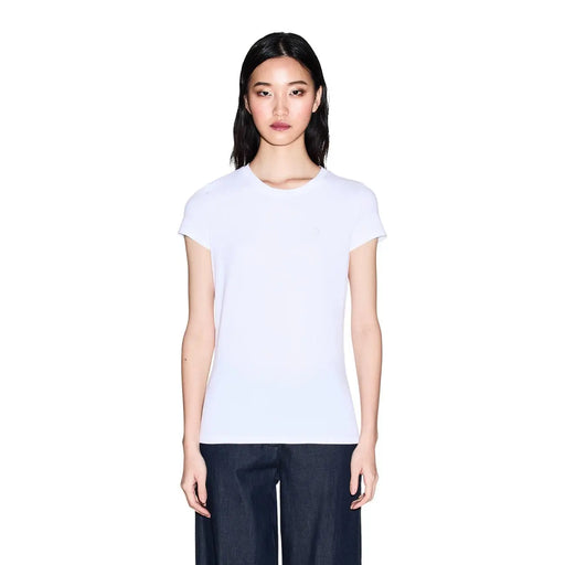 Armani Exchange Weißes Damen-T-Shirt aus Baumwolle mit Rundhalsausschnitt, kurzen Ärmeln und schlichtem, minimalistischem Design