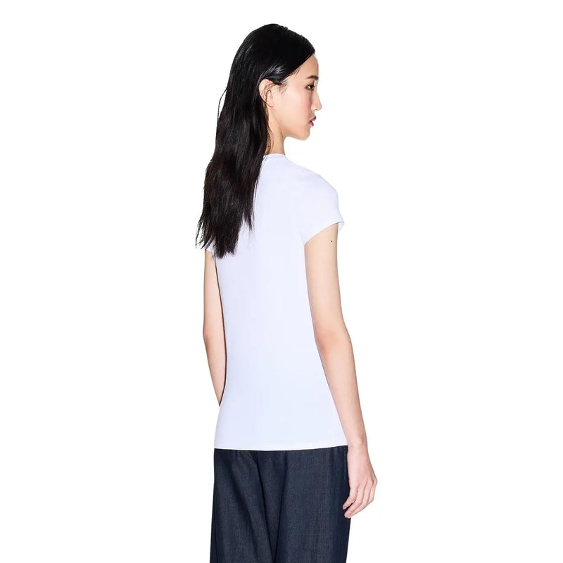 Armani Exchange women cotton round neck t shirt white short-sleeved with simple crew neckline front view