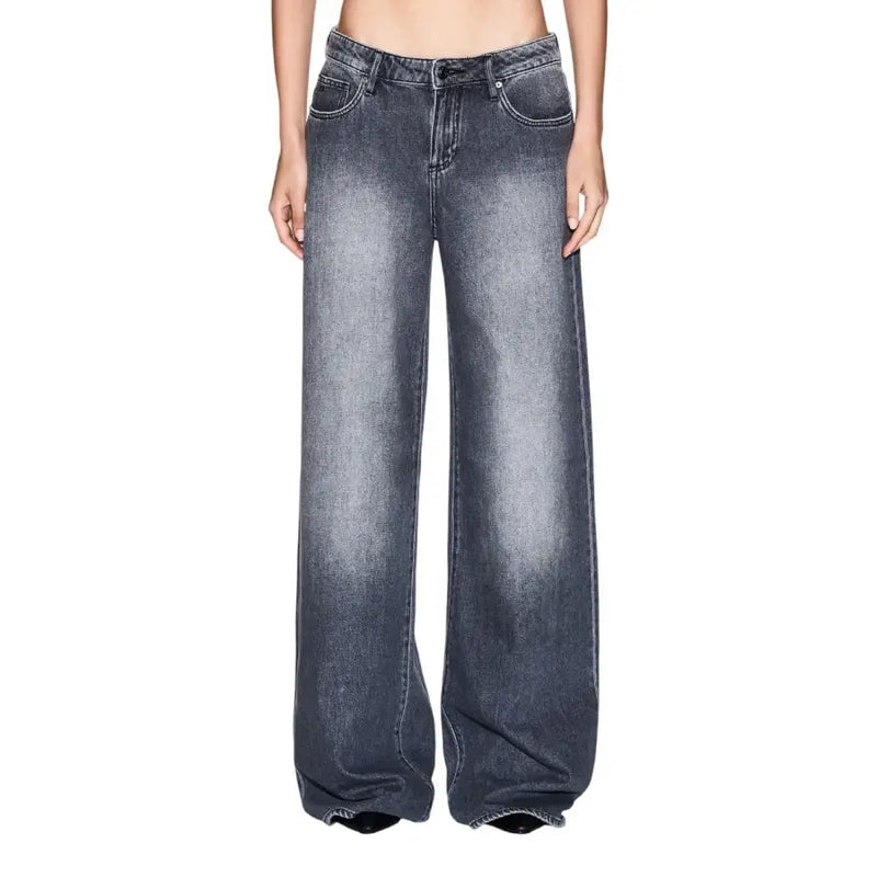 Armani Exchange women grey cotton jeans with dark wash wide-leg fit and faded distressed five-pocket design for fall winter