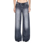 Armani Exchange women grey cotton jeans with dark wash wide-leg fit and faded distressed five-pocket design for fall winter