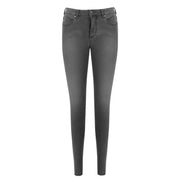 Armani Exchange women grey cotton jeans feature a slim-fit, dark gray color with a worn effect and classic denim construction