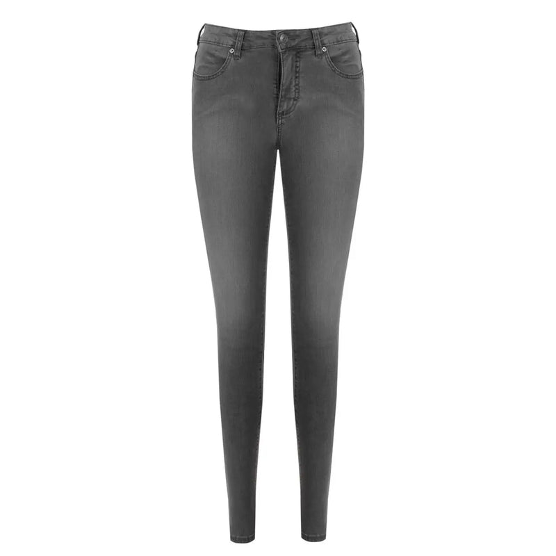 Armani Exchange women grey cotton jeans feature a slim-fit, dark gray color with a worn effect and classic denim construction