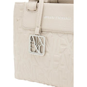 Cream-colored armani exchange women handbag tote bag in beige polyester with embossed logo pattern and silver-tone charm