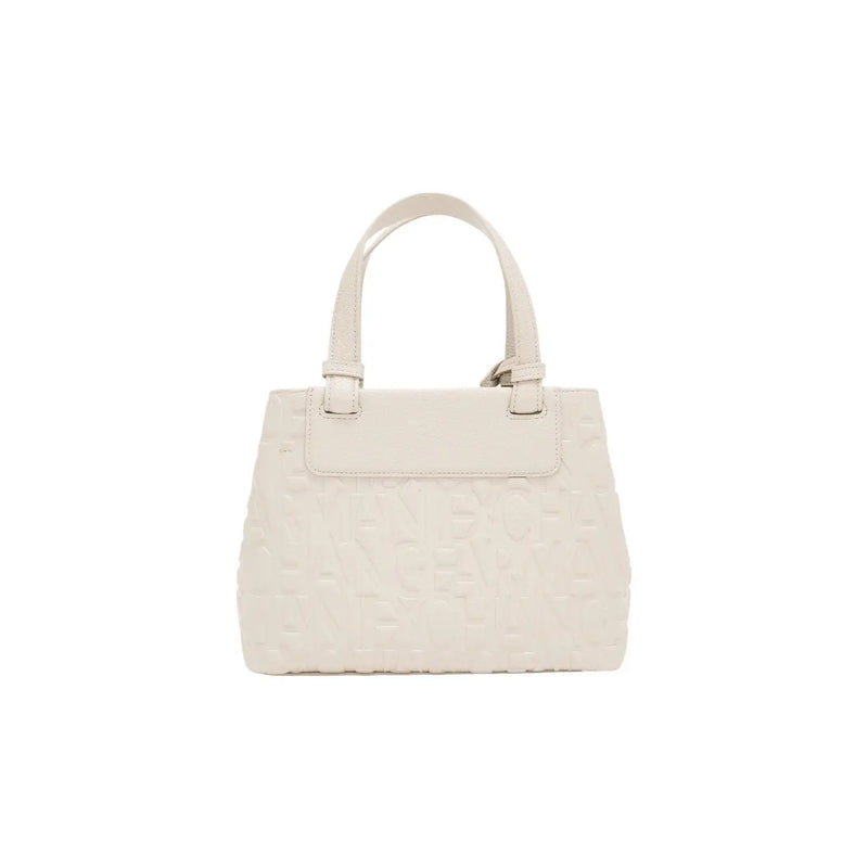 Cream-colored Armani Exchange women handbag with textured embossed pattern and smooth leather handles beige polyester