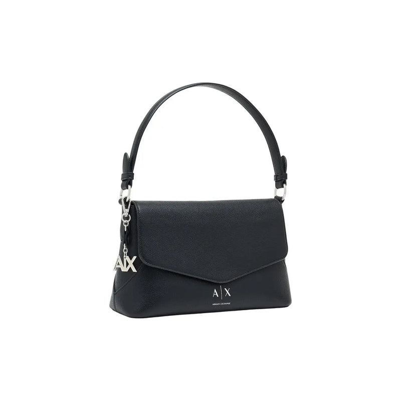 Black leather Armani Exchange shoulder bag with sleek envelope flap and silver-tone hardware W28cm polyurethane