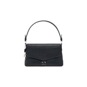 Armani Exchange women handbag black polyurethane with textured leather surface and silver logo detailing w28cm