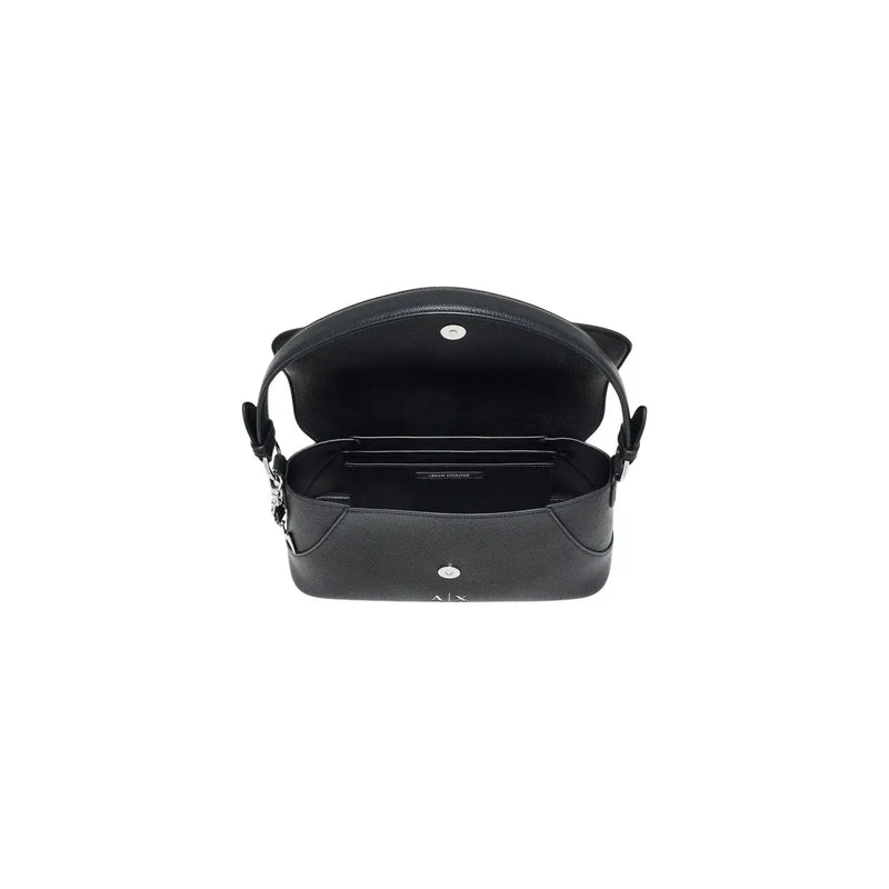 Armani Exchange women handbag black polyurethane crossbody bag with cat ear details and silver-tone hardware W28cm