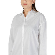 Armani Exchange women long sleeve white cotton shirt with classic collar and subtle fabric texture