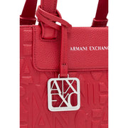 Armani Exchange women red polyester tote bag with textured leather, embossed logo, and silver-tone metal tag
