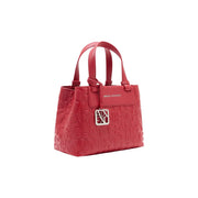 Armani Exchange women red polyester tote bag with embossed logo pattern and silver-tone metal clasp measuring W24 x H17 x L13 cm