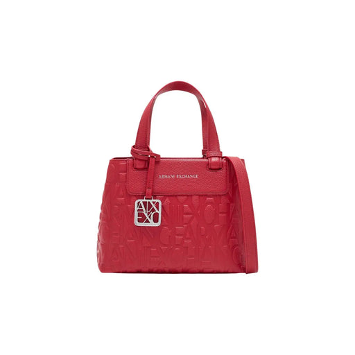 A vibrant red Armani Exchange women polyester handbag with embossed logo pattern and sleek top handles