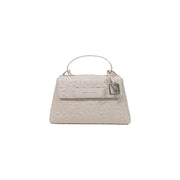 Armani Exchange women shoulder bag beige polyester with quilted texture embossed logo and metallic hardware 30cm