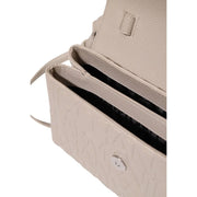 Beige textured leather crossbody bag by Armani Exchange with embossed logo and silver-tone hardware 30cm polyester