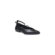Armani Exchange women slip on black synthetic leather flat shoe with pointed toe and ankle strap