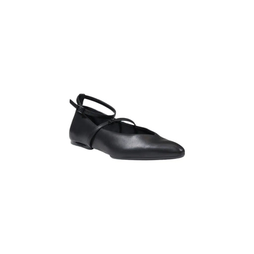 Armani Exchange Schwarzer Damen-Slipper aus Kunstleder mit spitzer Zehenpartie und Knöchelriemen