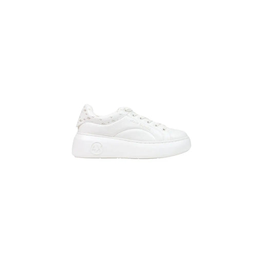 Armani Exchange women slip on sneakers white polyurethane with glossy platform and subtle patterned heel detailing