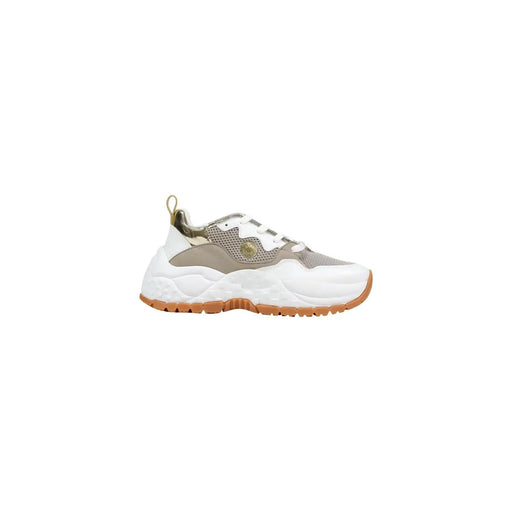 Armani Exchange women sneakers white polyurethane with beige chunky mesh panels gold-tone logo and gum rubber sole